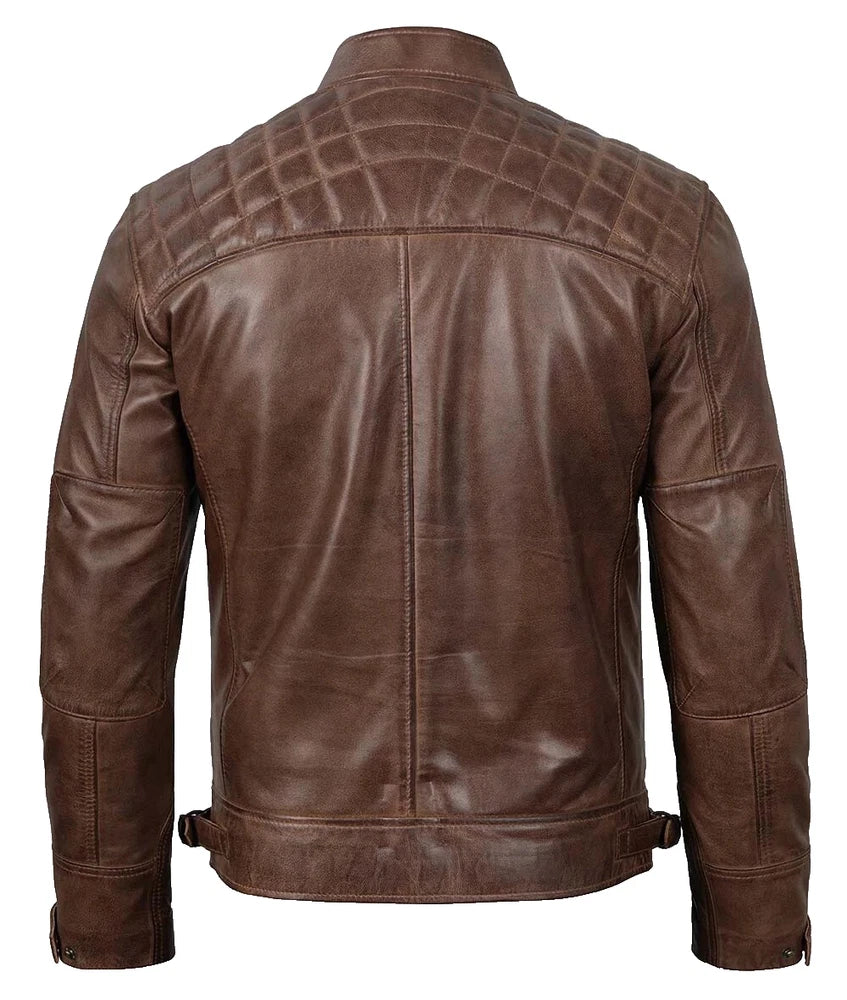 Genuine Real Black Leather Mens Biker Quilted Jacket Motorbike Slim Fit Coat New