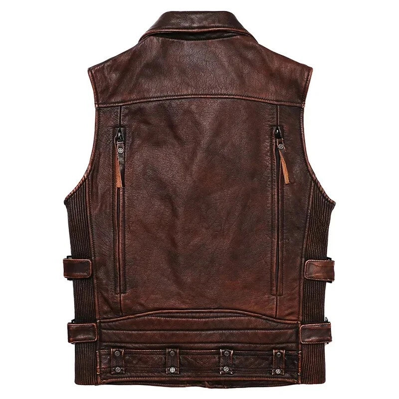Black/Brown Genuine Biker Leather Vest | Mens 100% Genuine Leather Biker Vest