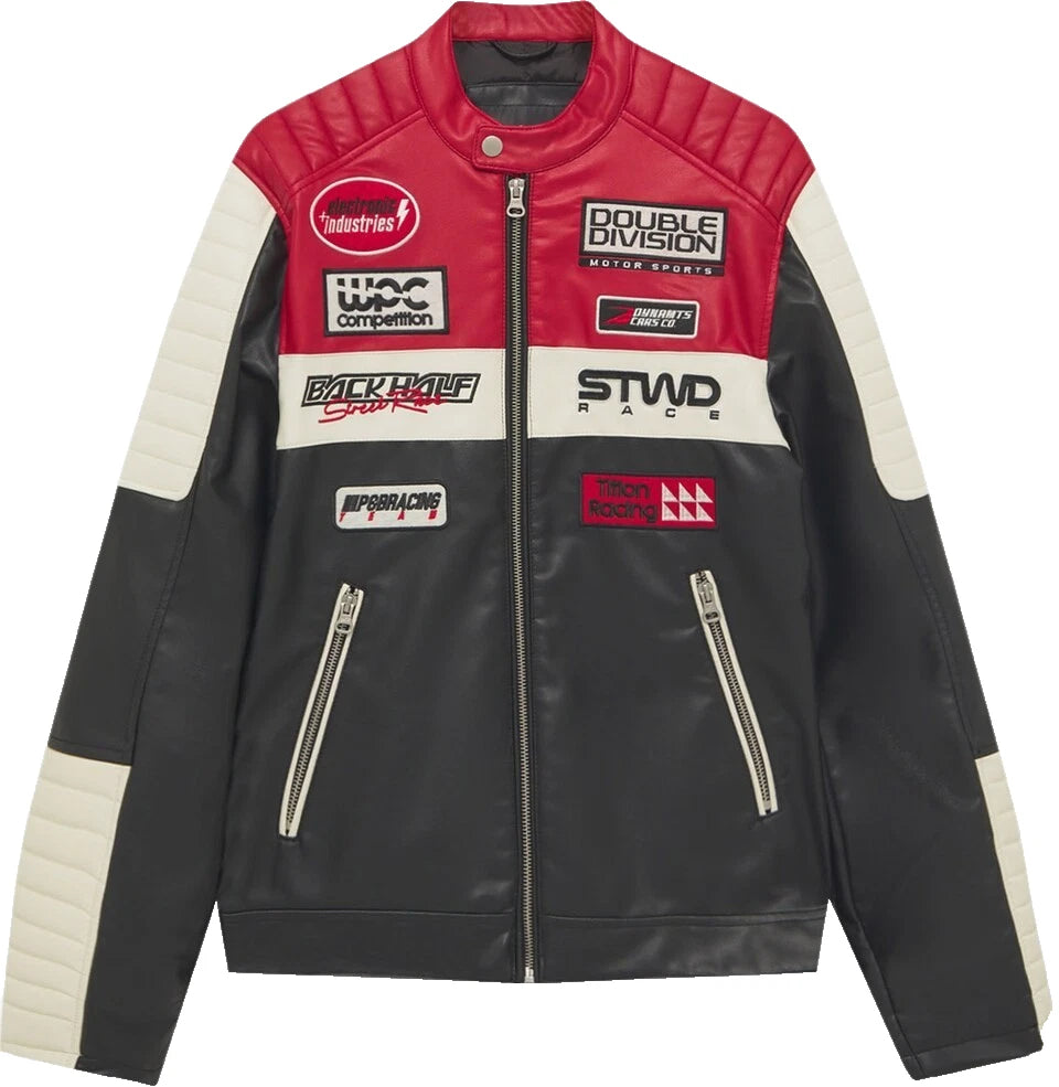 Men's Racing Style Leather Jacket | Moto Biker Retro Cafe Racer | Fashionwear