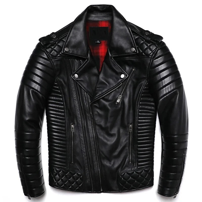 Men's Quilted 100% Genuine Leather  Motorcycle Jacket - Bikers Leather Jacket