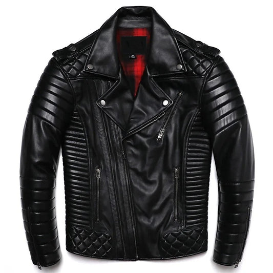 Men's Quilted 100% Genuine Leather  Motorcycle Jacket - Bikers Leather Jacket