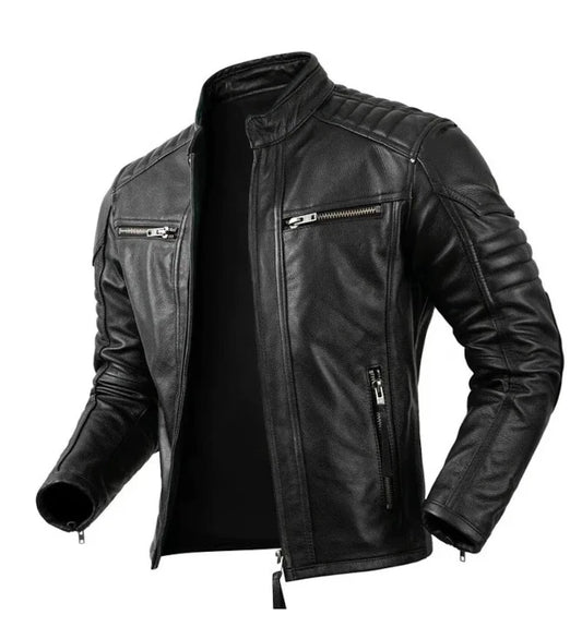 Men's Real Leather Antique Bikers Jacket Quilted Panels Cafe Racer Jacket/ Biker