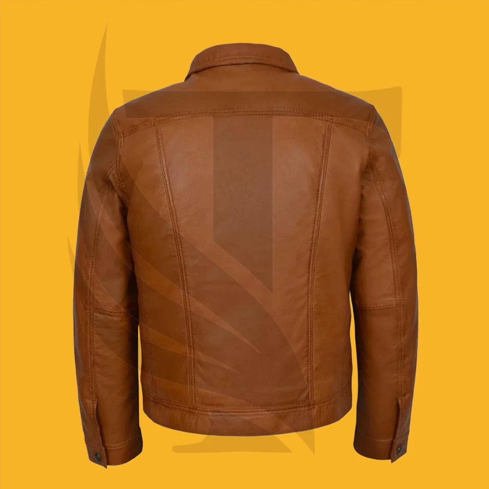 Men's TRUCKER Cowhide Leather Jacket Western Classic Style Shirt Jacket