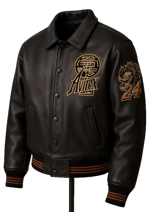 Premium Leather Jacket Dragon Style Urban Fashion Coat- Black- Retro Streetwear