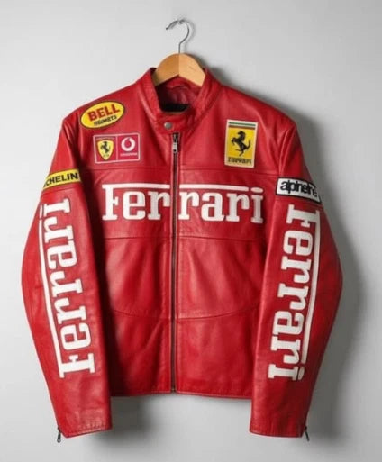Handmade Red Cowhide Leather Jacket Biker Motorcycle Racing Car Show Wear
