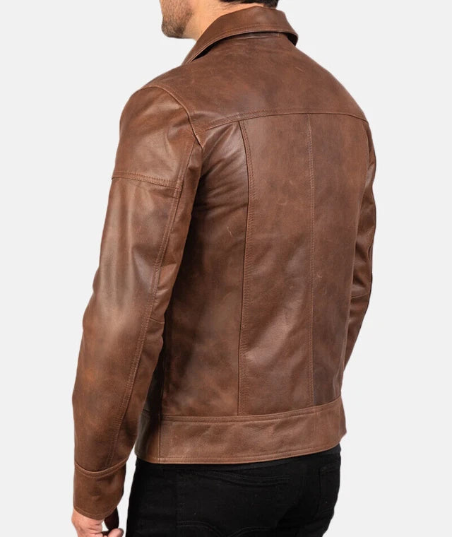 HANDMADE MEN'S GENUINE COWHIDE SLIM FIT LEATHER JACKET - CLASSIC BROWN ANTIQUE