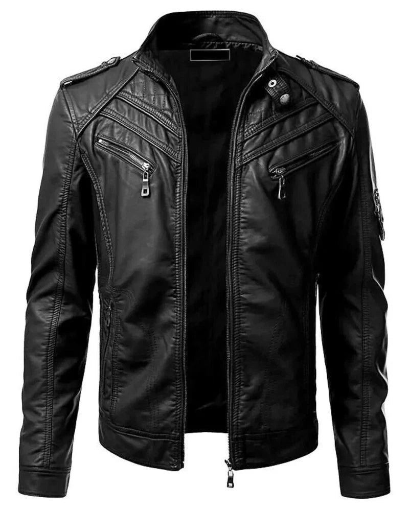 Men's Real Cowhide Black Leather Biker Jacket - Stylish And Durable Fashion Wear