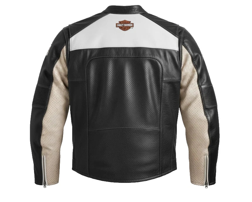MEN'S PREMIUM BLACK & WHITE COWHIDE LEATHER JACKET -PREMIUM QUALITY BIKER JACKET