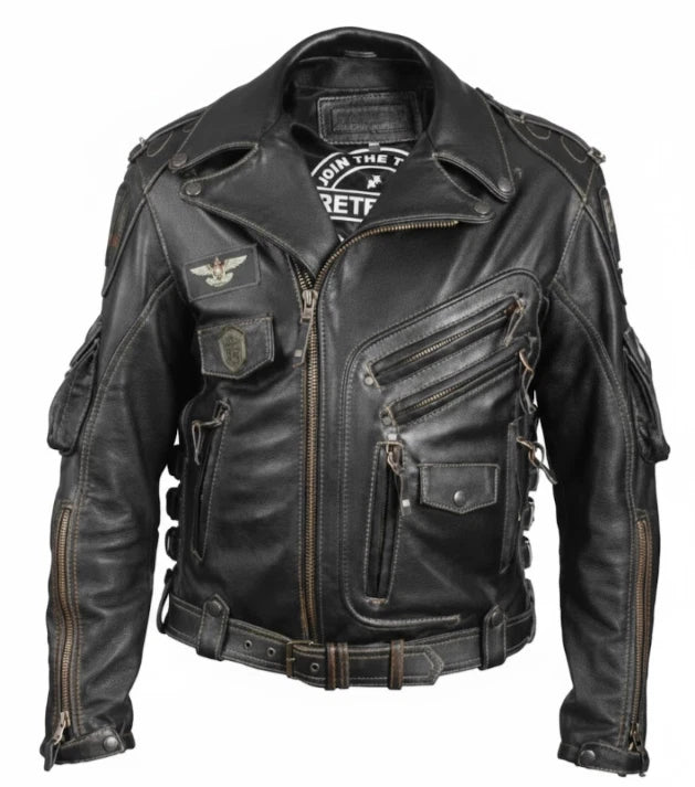 Men's Genuine Cowhide Leather Biker Jacket Handmade Vintage Motorcycle Coat