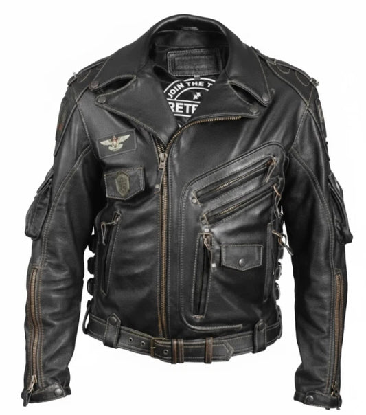 Men's Genuine Cowhide Leather Biker Jacket Handmade Vintage Motorcycle Coat