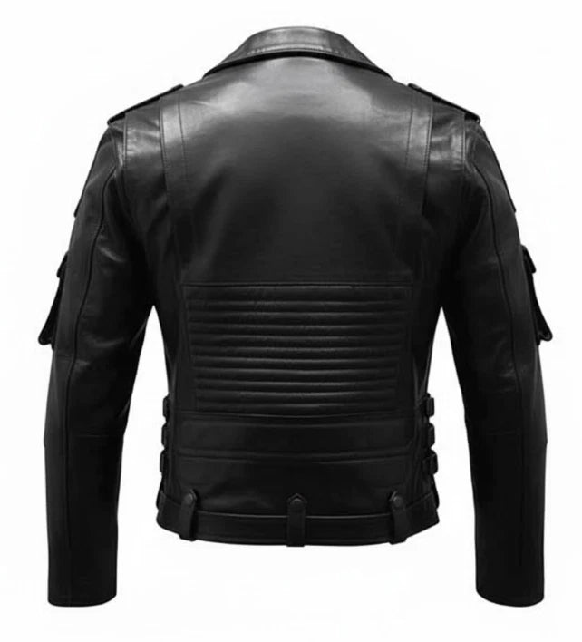 Men's Genuine Cowhide Leather Biker Jacket Handmade Vintage Motorcycle Coat
