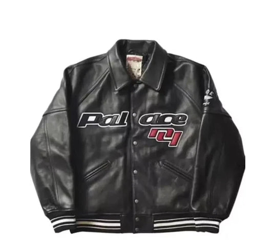 Limited Edition Black Leather Bomber Jacket Triangle Patch | London | Streetwear