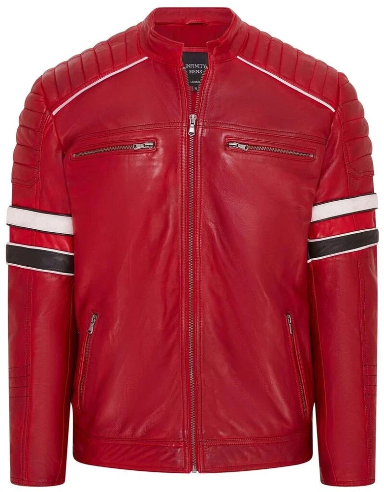 Men's Red Biker Jacket Cowhide Leather | Premium Quality | Buy With Confidence