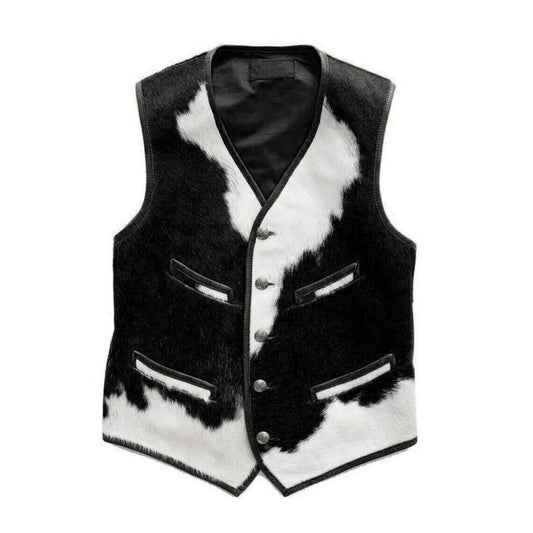 Men's Genuine Cowhide Leather Western Vest – Animal Print - Stylish & Durable