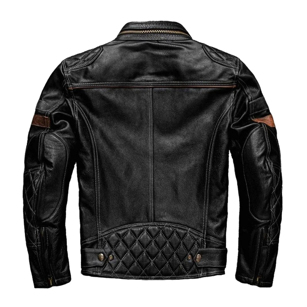100% Genuine Men's Quilted Leather  Motorcycle Jacket - Bikers Leather Jacket