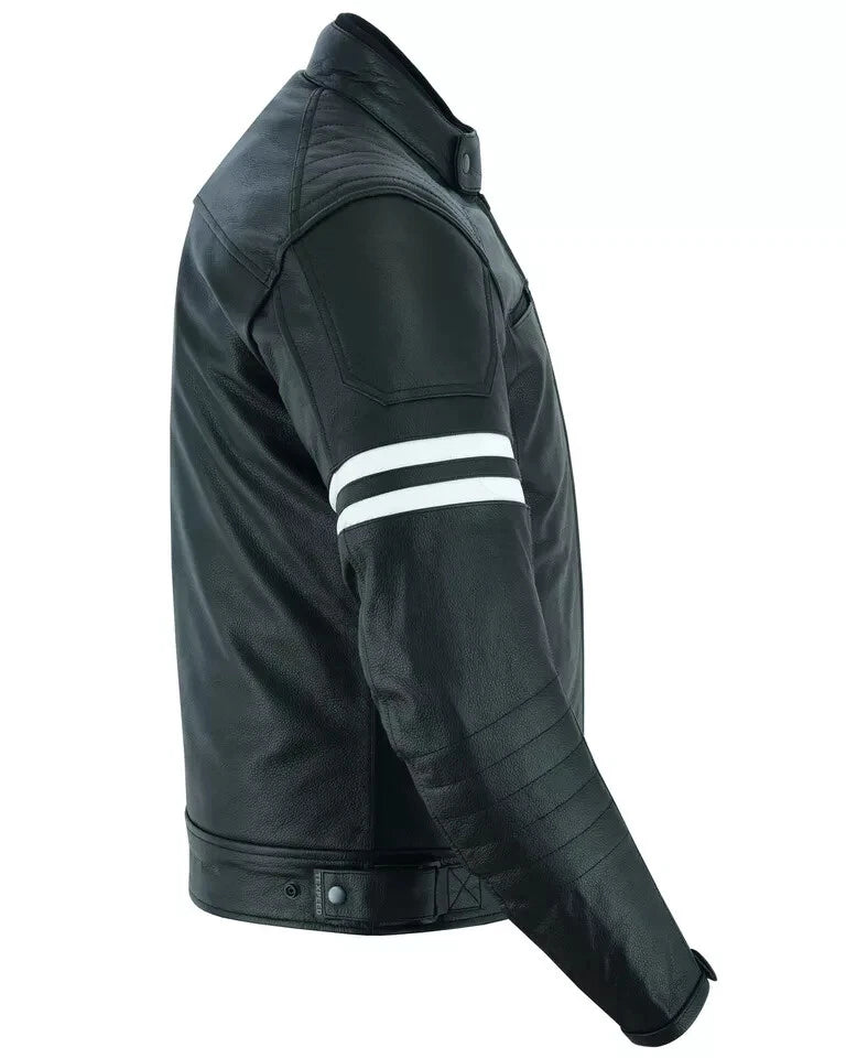 Motorcycle Leather Jacket Touring Motorbike Cafe Biker With Genuine CE Armour