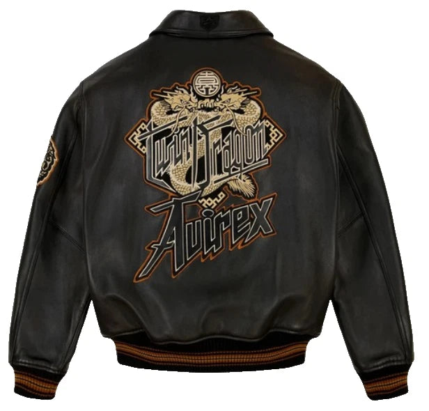 Premium Leather Jacket Dragon Style Urban Fashion Coat- Black- Retro Streetwear