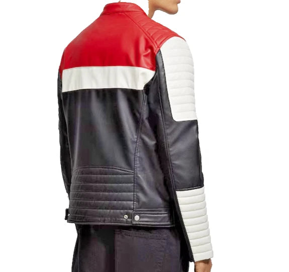 Men's Racing Style Leather Jacket | Moto Biker Retro Cafe Racer | Fashionwear