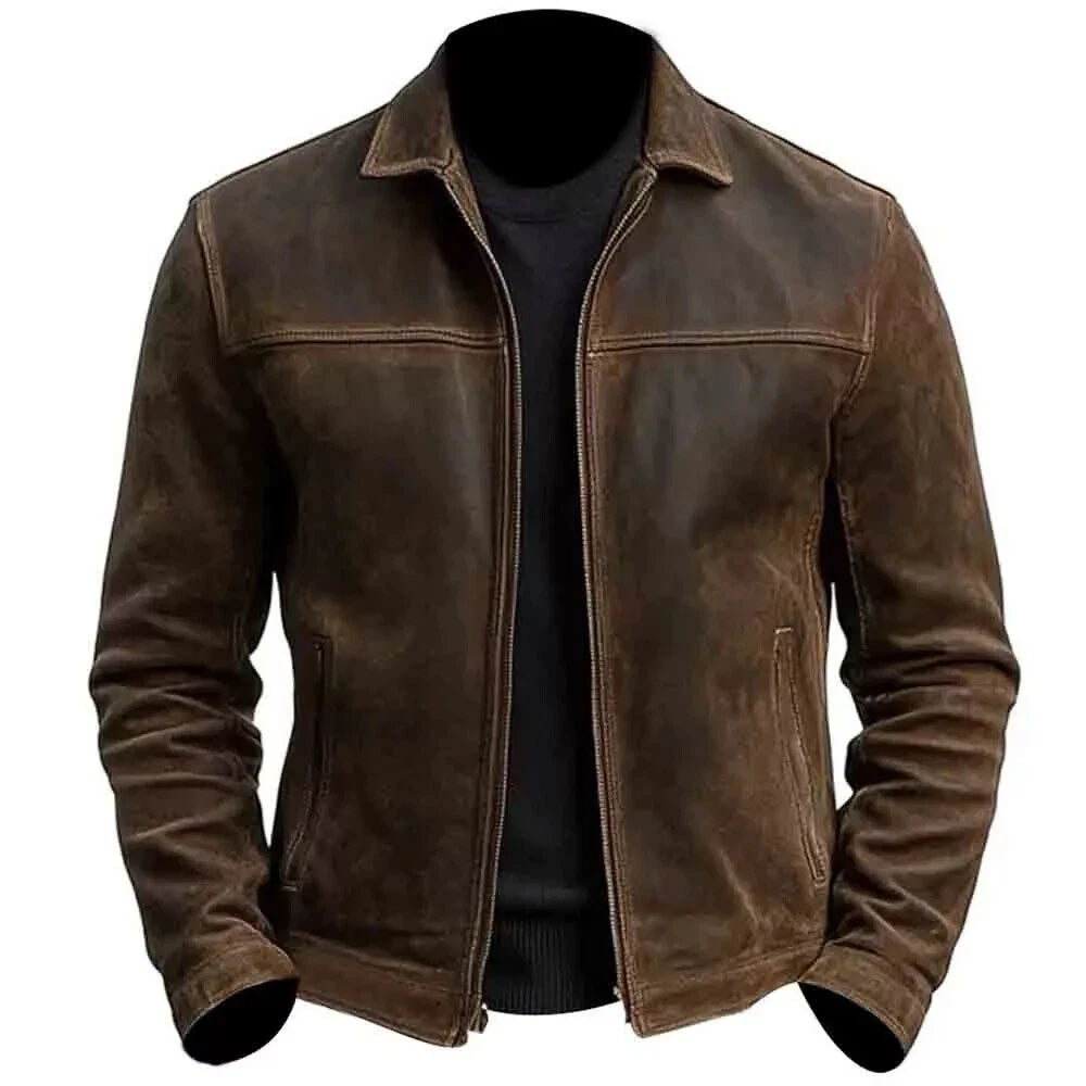 MEN'S PREMIUM BROWN LEATHER COAT - FASHION & MOTORSPORTS - PREMIUM QUALITY