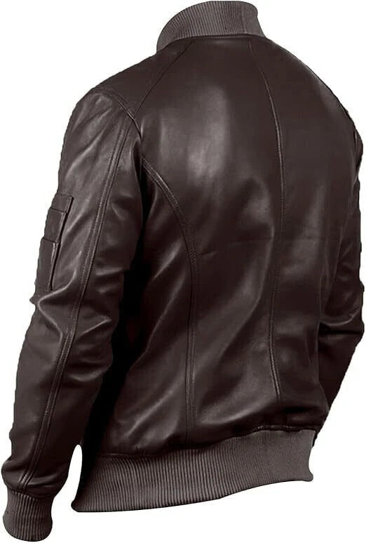 Men's Soft Leather Vintage Bomber Jacket Biker Style Black Fashion Jacket
