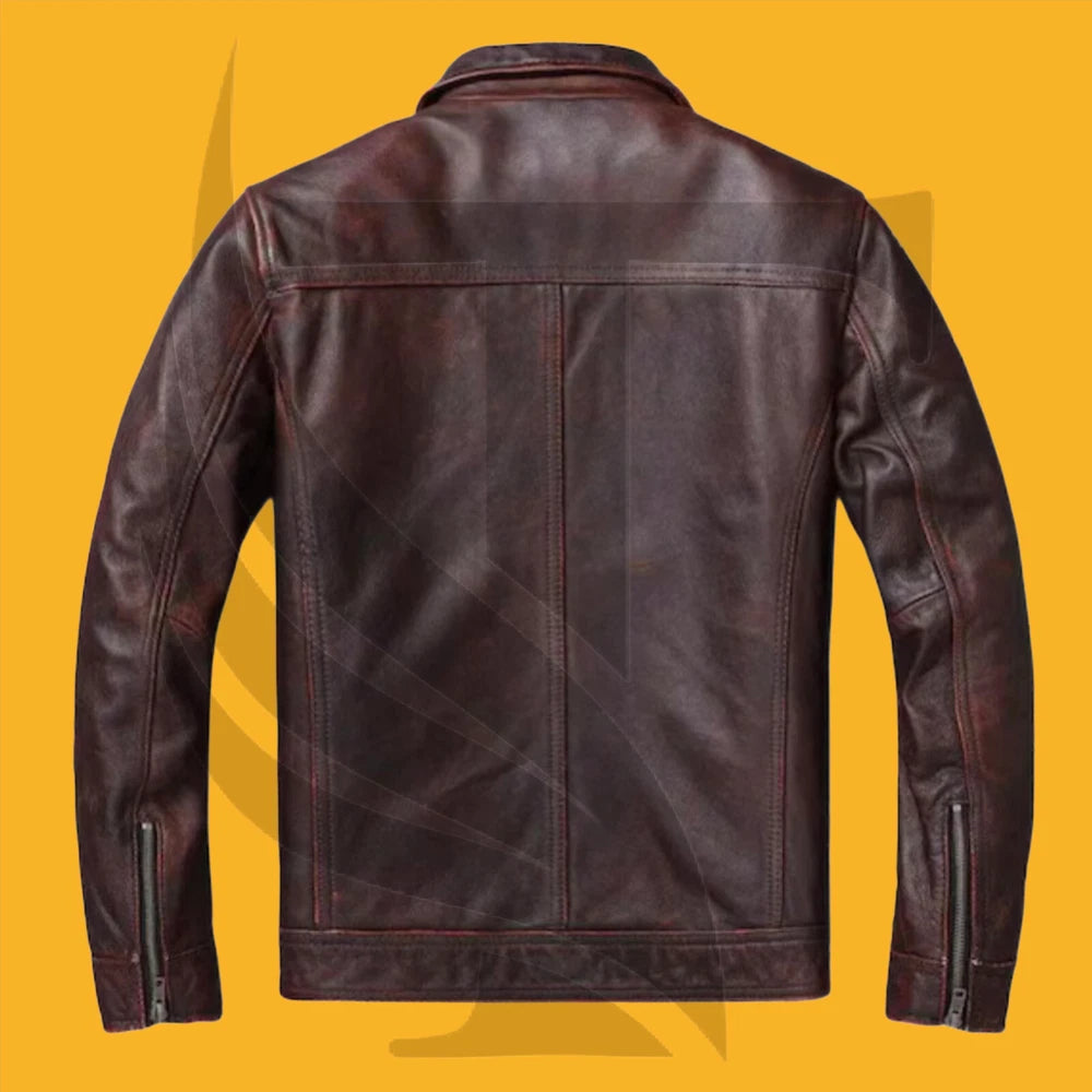 Mens Biker Leather Jacket Genuine Leather Zipped Motorcycle Style Leather Coat