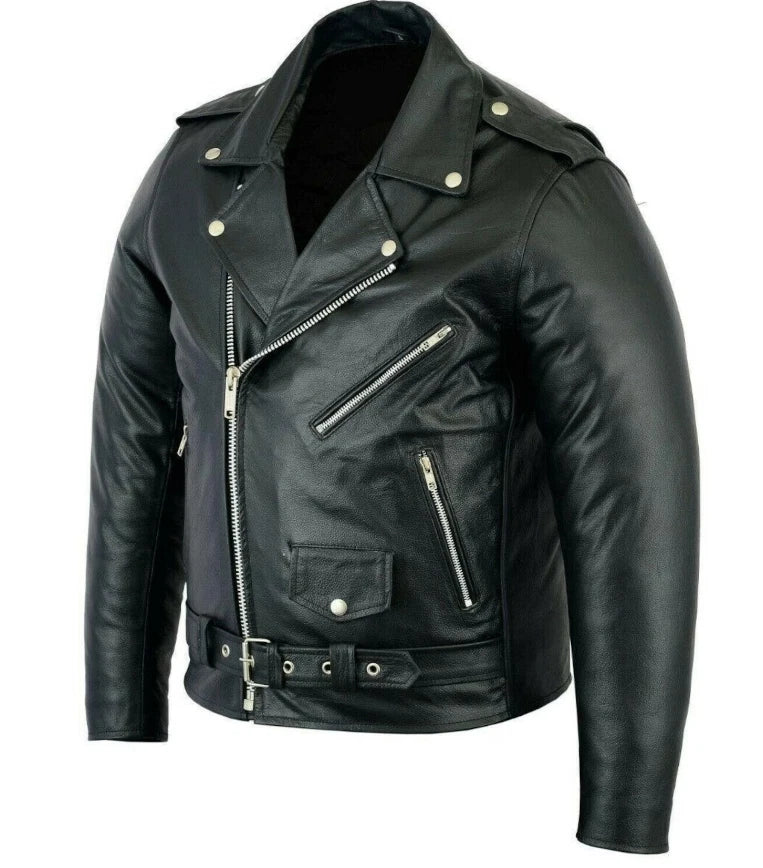 Mens Vintage Leather - Motorbike Jacket Black - Original Cowhide Leather - Biker
