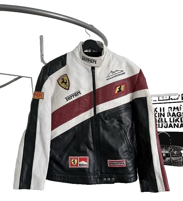 Men's Genuine Cowhide Real Leather Jacket  - Racing Theme Party Wear - UK