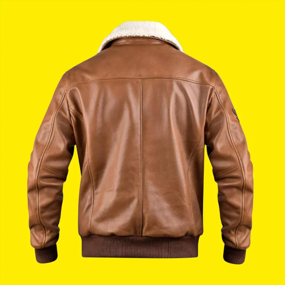 Men's Brown Bomber Aviator Cowhide Leather Jacket – Premium Soft Genuine Leather