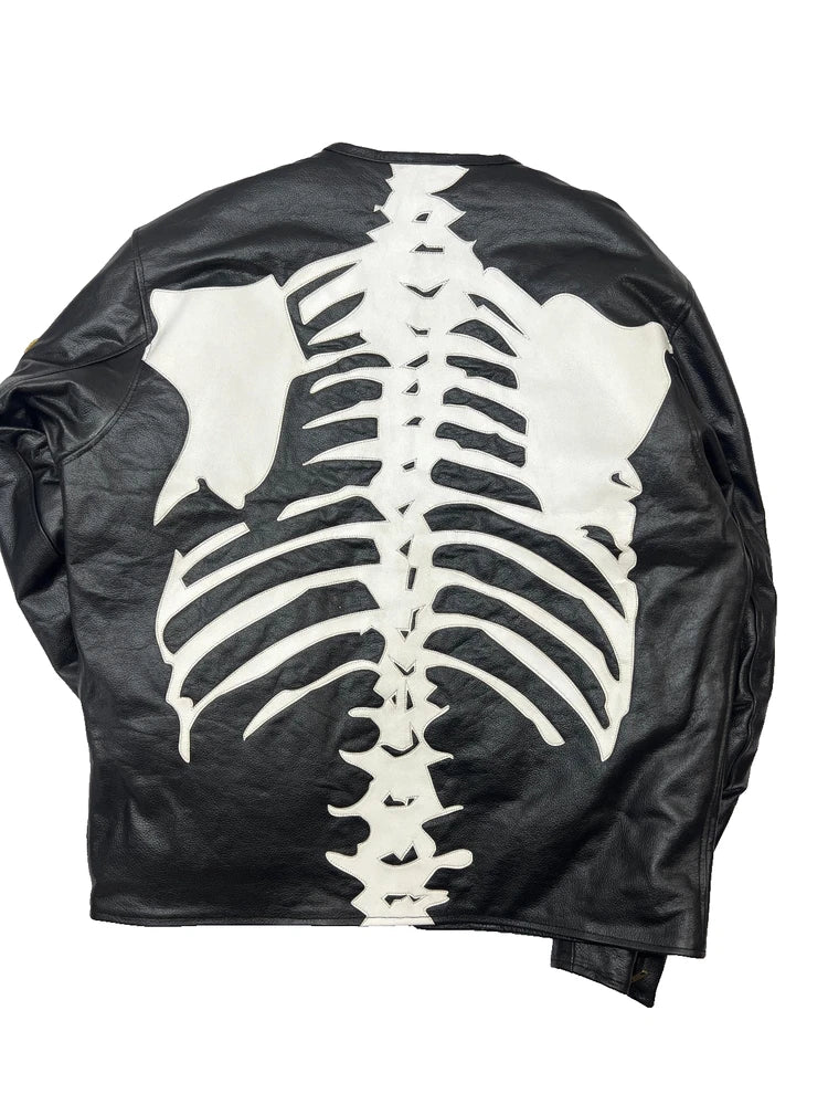 Skeleton Leather Jacket Men Handmade Real Cowhide Biker Gothic Punk Rock Style