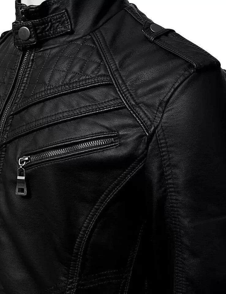 Men's Real Cowhide Black Leather Biker Jacket - Stylish And Durable Fashion Wear