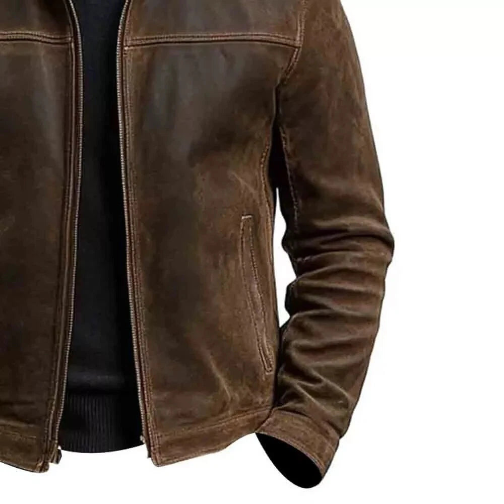 MEN'S PREMIUM BROWN LEATHER COAT - FASHION & MOTORSPORTS - PREMIUM QUALITY