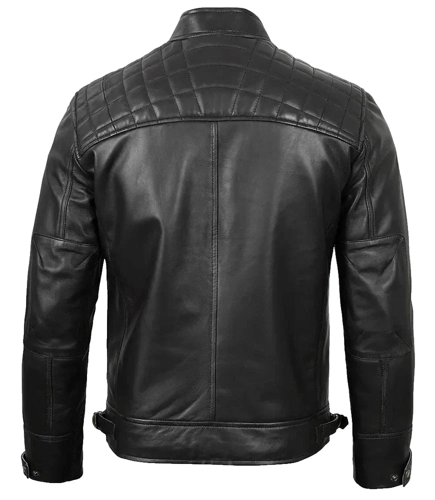 Genuine Real Black Leather Mens Biker Quilted Jacket Motorbike Slim Fit Coat New