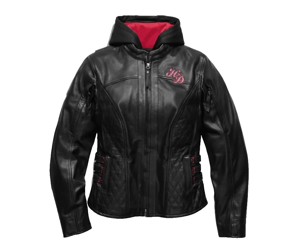 WoMen's Genuine Cowhide Leather Biker Hoodie | Handmade Skull Embroidery Coat  - Recreated