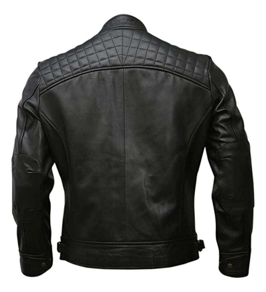 Café Racer Men Leather Jacket Black Brown Biker Genuine Sheep skin Leather