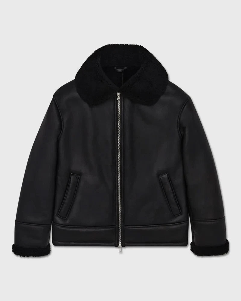 Mens Aviator Pilot B3 RAF Real Fur Shearling Casual Winter Bomber Jacket