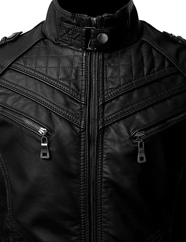 Men's Real Cowhide Black Leather Biker Jacket - Stylish And Durable Fashion Wear