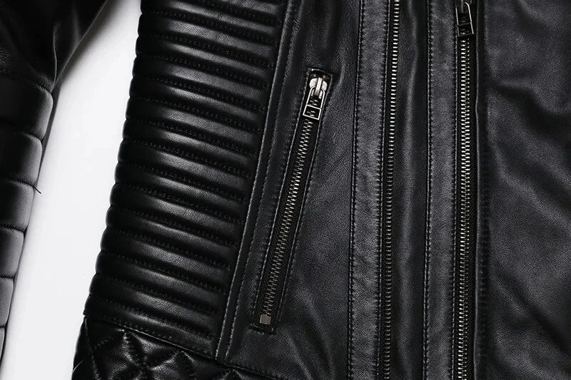 Men's Quilted 100% Genuine Leather  Motorcycle Jacket - Bikers Leather Jacket