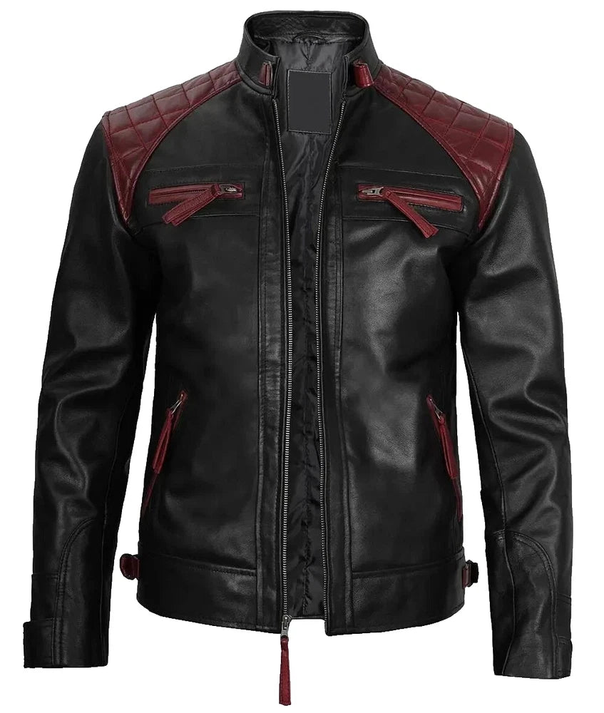 Genuine Real Black Leather Mens Biker Quilted Jacket Motorbike Slim Fit Coat New