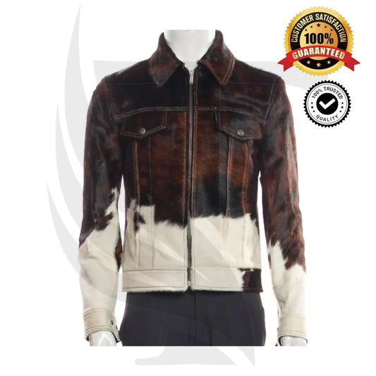 Men's Western Cowhide Leather Jacket – Genuine Hair-On Pony Skin, Stylish Truck