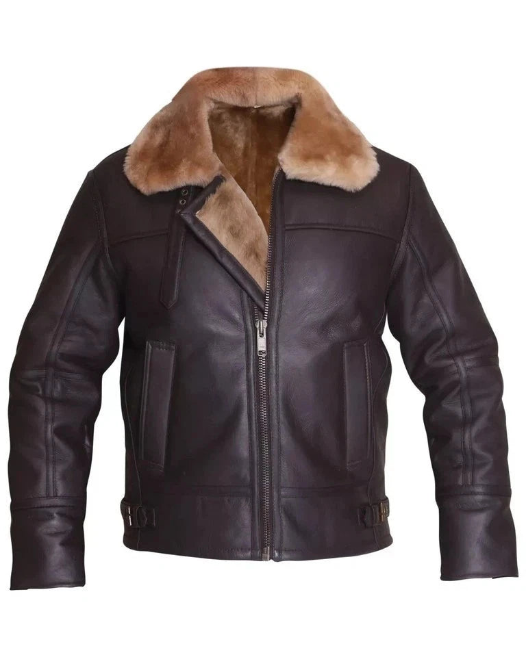 100% Sheepskin Real Fur Leather Jacket RAF Pilot US Navy Flight Bomber Men Irvin