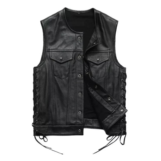 Black/Brown Mens 100% Genuine Leather Biker Vest | Genuine Biker Leather Vest