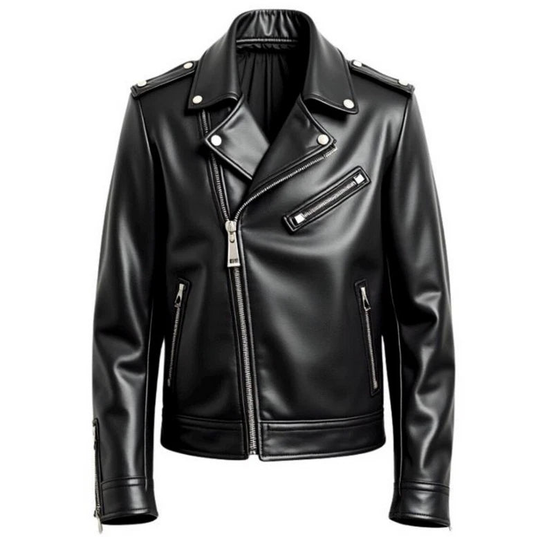 HANDMADE Men's BLACK LEATHER JACKET | GENUINE COWHIDE MOTORCYCLE JACKET