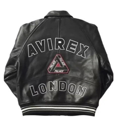 Limited Edition Black Leather Bomber Jacket Triangle Patch | London | Streetwear