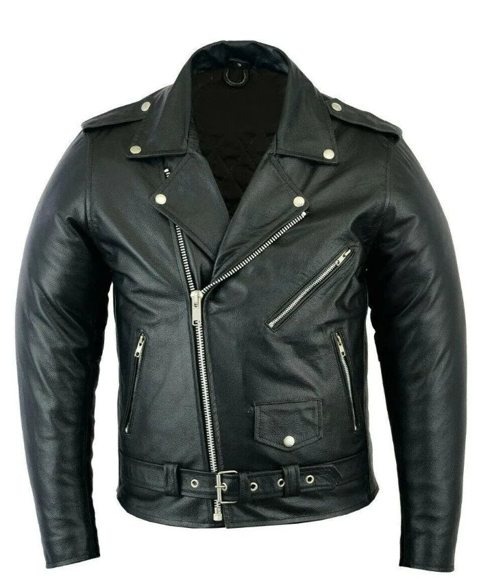 Mens Vintage Leather - Motorbike Jacket Black - Original Cowhide Leather - Biker