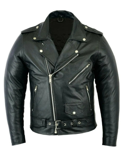 Mens Vintage Leather - Motorbike Jacket Black - Original Cowhide Leather - Biker