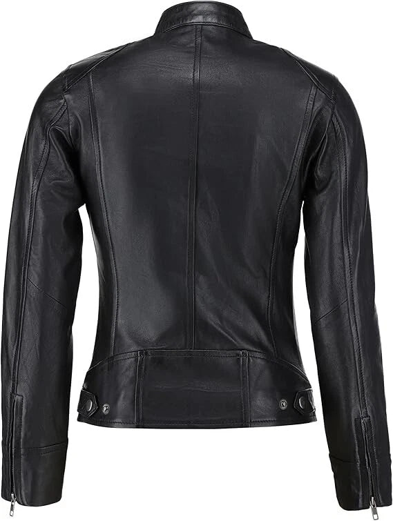 Premium Women's Leather Cafe Racer Jacket – High-Quality Cowhide Leather Jacket