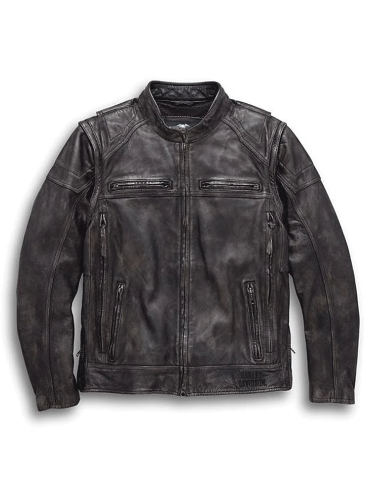 Men's Dauntless Convertible Biker Leather Jacket Vest Treva Cowhide Motorcycle