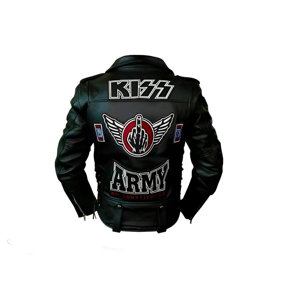 Men's KISS Army Genuine Cowhide Leather Motorcycle Jacket | Premium Quality