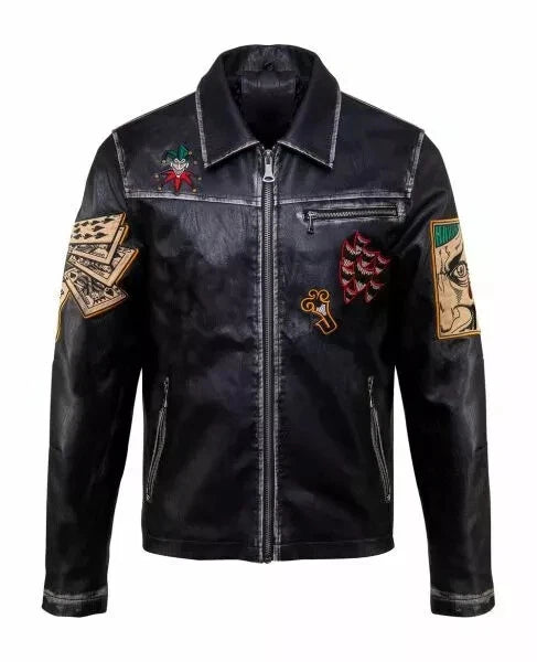 New Suicide Squad Joker Motorcycle Biker Jacket - Distressed Black Real Cowhide