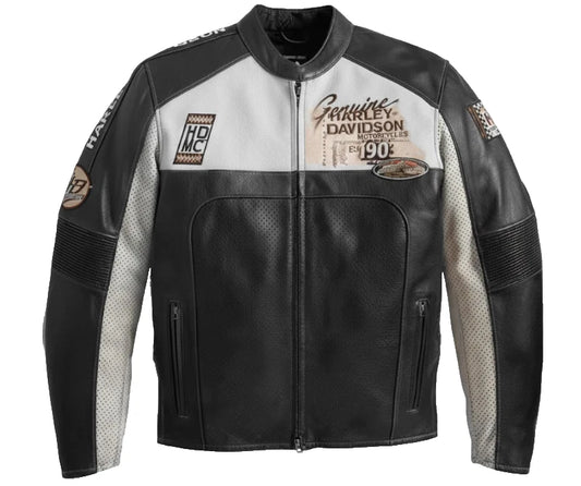 MEN'S PREMIUM BLACK & WHITE COWHIDE LEATHER JACKET -PREMIUM QUALITY BIKER JACKET